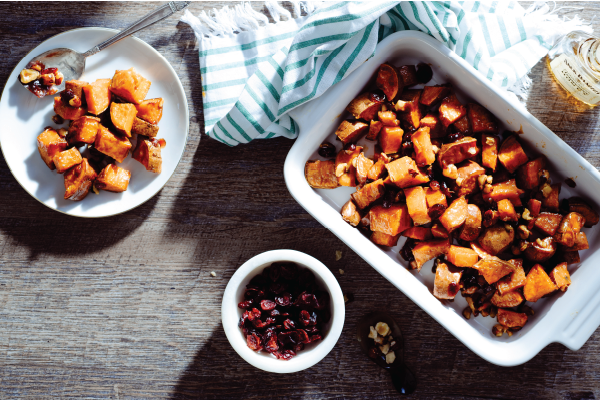 Holiday Roasted Sweet Potatoes with Pomegranate & Pecans